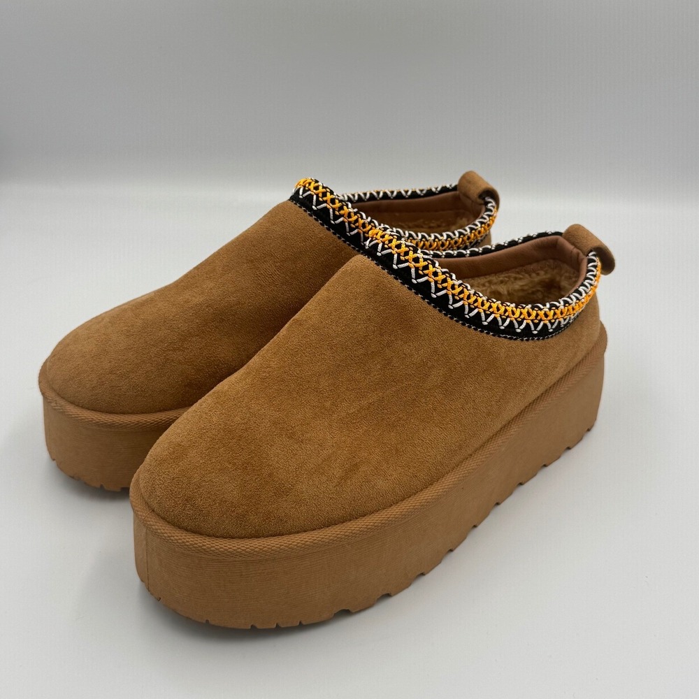 Shein Tan Platform Embroidered Tasman Slipper Shoes Size 7 NO BOX